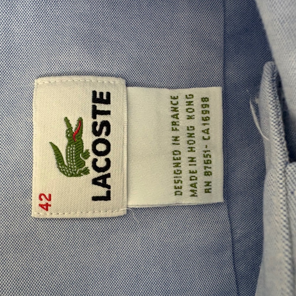 VTG Lacoste Mens Oxford Button Down Shirt Size 42 Blue Classic Fit Logo Preppy - Picture 7 of 10